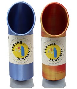 U-Trash Desk Silver Blue and Sunset Red