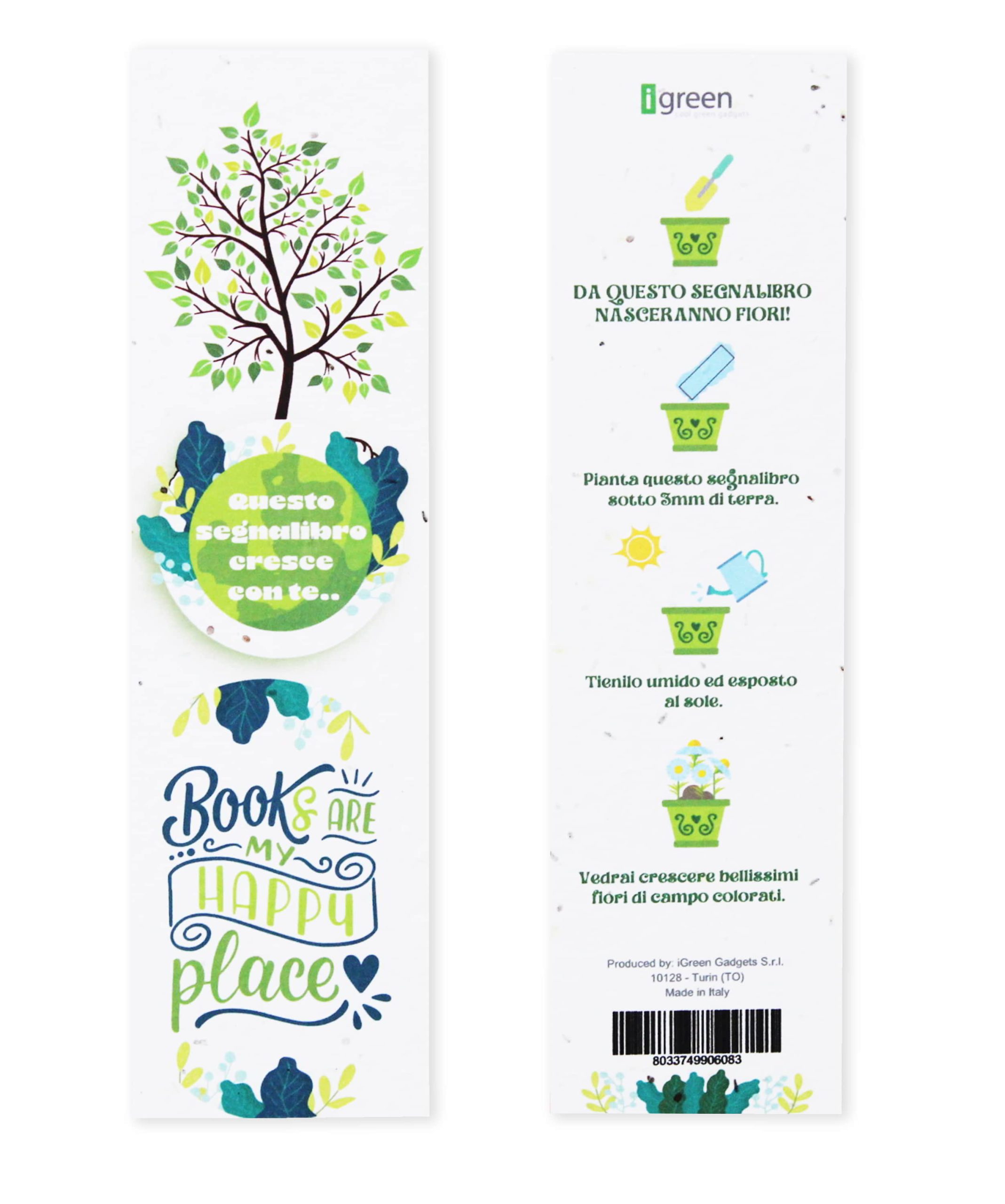 Segnalibro Piantabile Happy Place Fronte + Retro