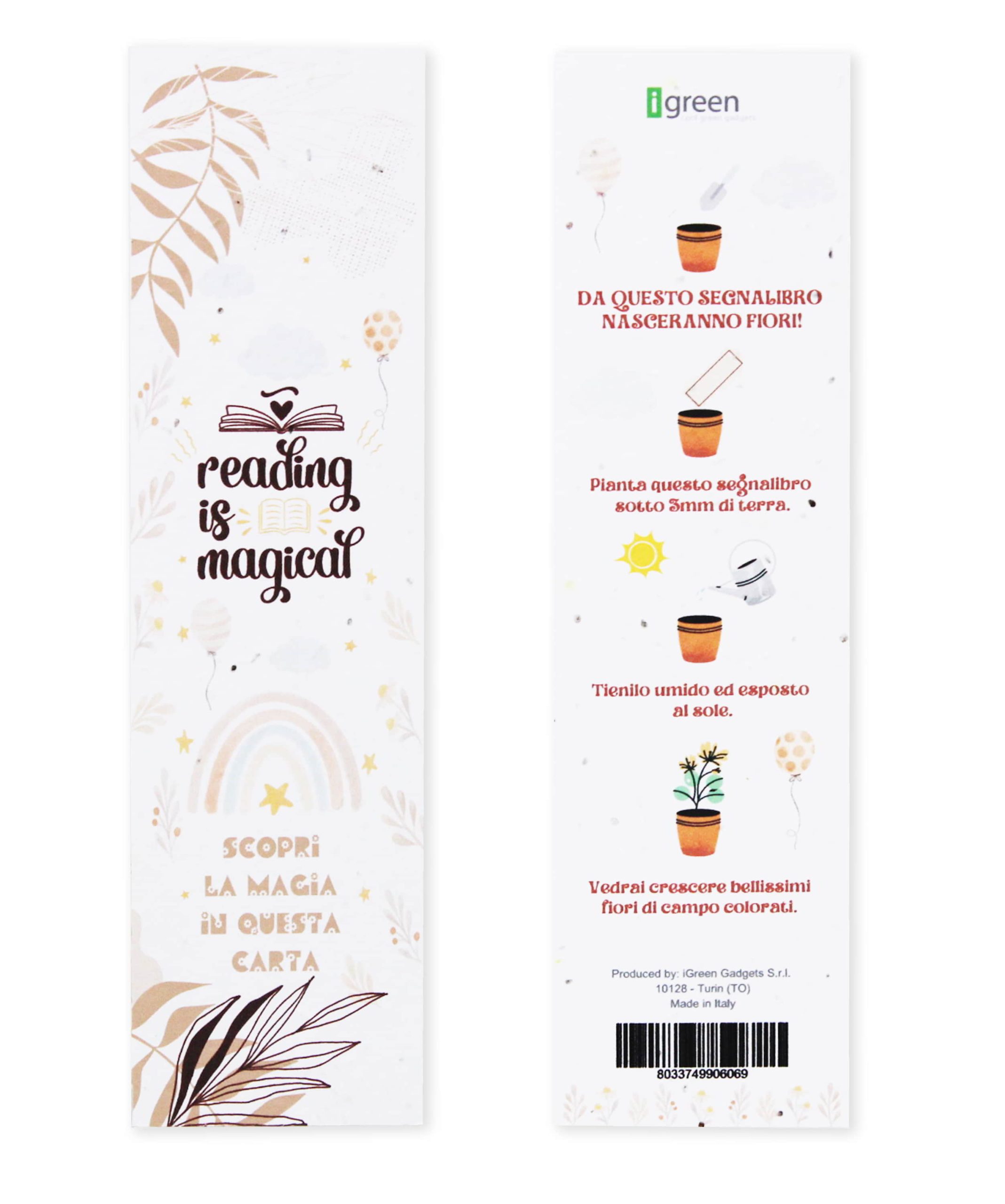 Segnalibro Piantabile Reading is Magical Fronte + Retro